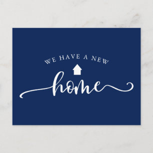 Minimalist Calligraphy Blue Moving Announcement Postcard