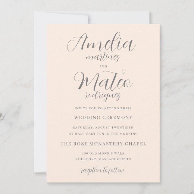 Minimalist Calligraphy Blush Pink Wedding Invitation (Front)