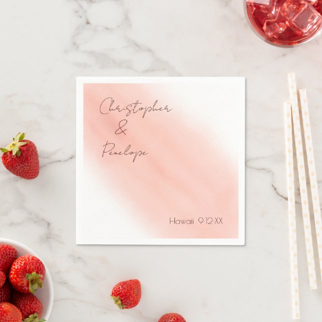 Minimalist Calligraphy Blush Watercolor Wedding   Napkin (Insitu)