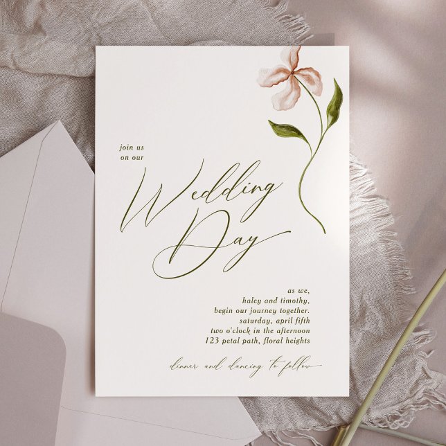 Minimalist Calligraphy Blush Wildflower Wedding Invitation (Creator Uploaded)