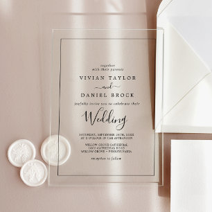 Minimalist Calligraphy Boho Classic Black Wedding Acrylic Invitations