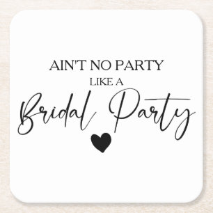 Minimalist Calligraphy Bridal Party Square Paper Coaster