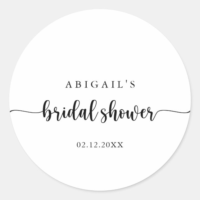 Minimalist Calligraphy Bridal Shower Favour  Classic Round Sticker (Front)