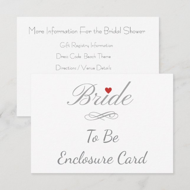 Minimalist Calligraphy Bride Script with Heart  Enclosure Card (Front/Back)
