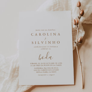 Minimalist Calligraphy Brown Boda Wedding  Invitation