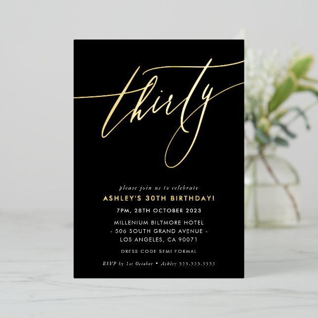 MINIMALIST Calligraphy chic 30th birthday gold (Standing Front)