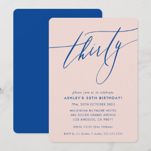 MINIMALIST Calligraphy chic 30th party blush blue Invitation
