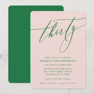MINIMALIST Calligraphy chic 30th party blush green Invitation