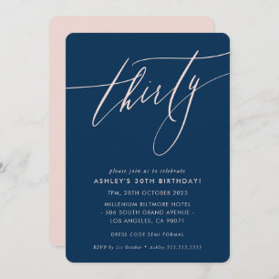 MINIMALIST Calligraphy chic 30th party navy blush Invitation