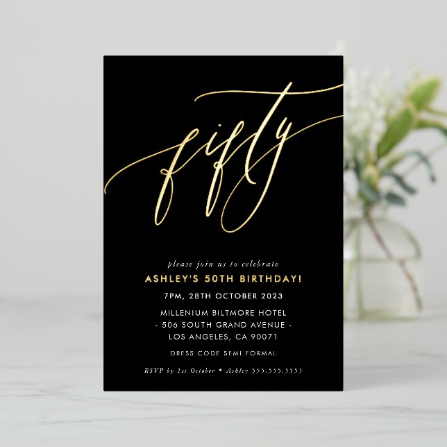 MINIMALIST Calligraphy chic 50th birthday gold Foi (Standing Front)