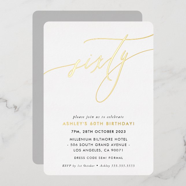 MINIMALIST Calligraphy chic 60th birthday gold (Front/Back)