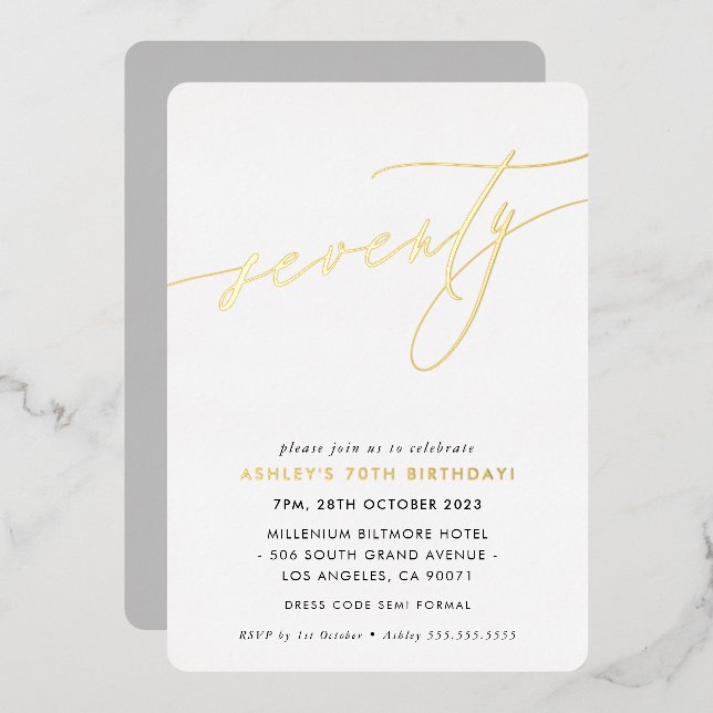 MINIMALIST Calligraphy chic 70th birthday gold (Front/Back)
