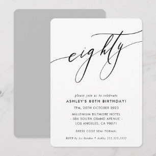 MINIMALIST Calligraphy chic stylish 80th birthday Invitation