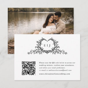 Minimalist Calligraphy Crest monogram QR Code Boho RSVP Card