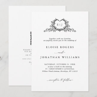 Minimalist Calligraphy Crest QR Code Chic Wedding Invitation