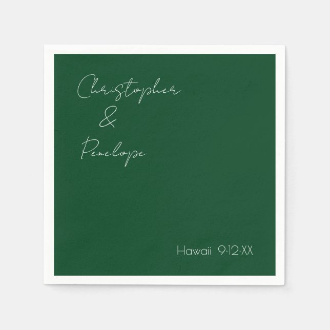 Minimalist Calligraphy Dark Emerald Wedding    Napkin (Front)