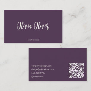 Minimalist Calligraphy Dark Purple Modern QR Code Business Card