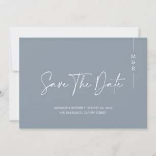 Minimalist Calligraphy Dusty Blue Monogram Wedding Save The Date