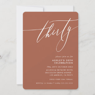 MINIMALIST Calligraphy elegant 30th party brown Invitation