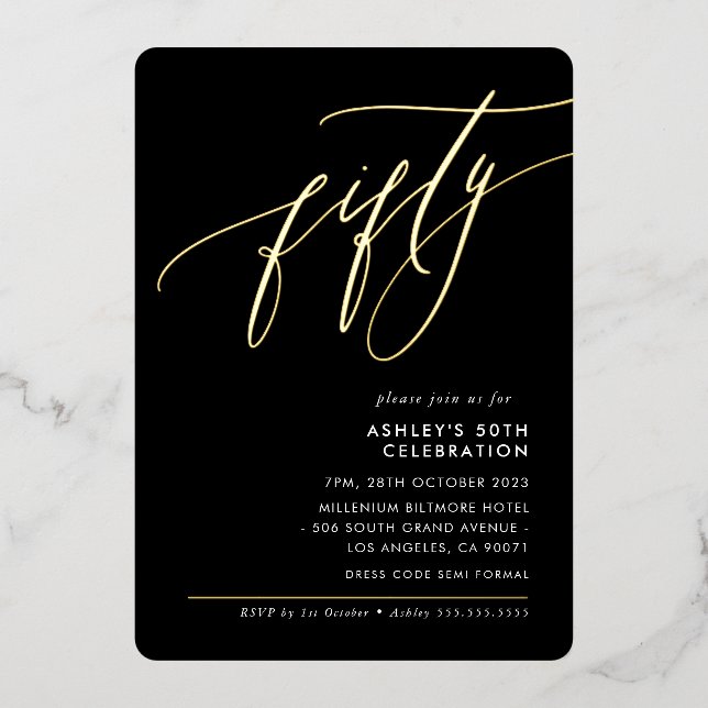 MINIMALIST Calligraphy elegant 50th party black (Front)