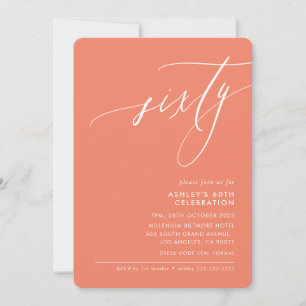 MINIMALIST Calligraphy elegant 60th party coral Invitation