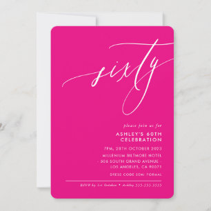 MINIMALIST Calligraphy elegant 60th party hot pink Invitation