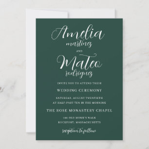 Minimalist Calligraphy Emerald Green Wedding Invitation