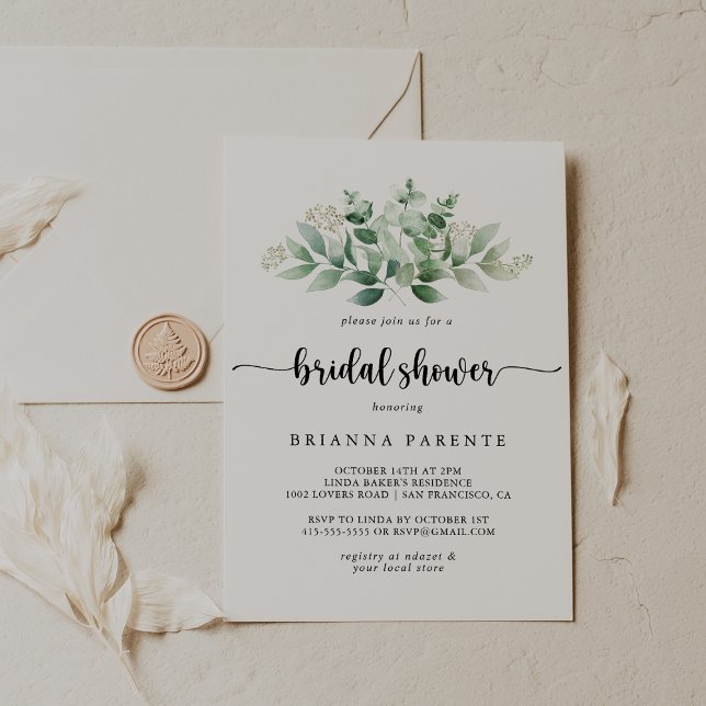 Minimalist Calligraphy Eucalyptus Bridal Shower  Invitation (Creator Uploaded)