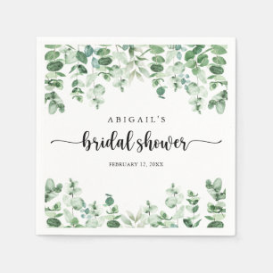 Minimalist Calligraphy Eucalyptus Bridal Shower  Napkin