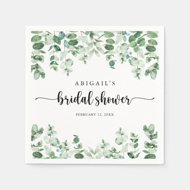 Minimalist Calligraphy Eucalyptus Bridal Shower  Napkin (Front)