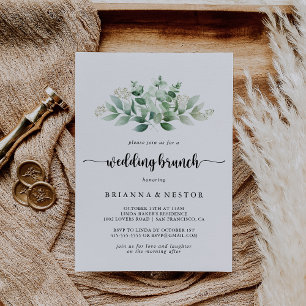 Minimalist Calligraphy Eucalyptus Wedding Brunch  Invitation
