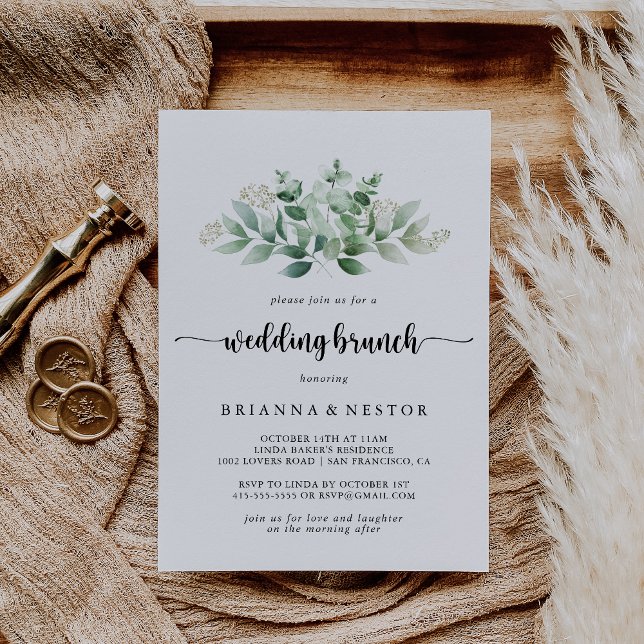 Minimalist Calligraphy Eucalyptus Wedding Brunch  Invitation (Creator Uploaded)