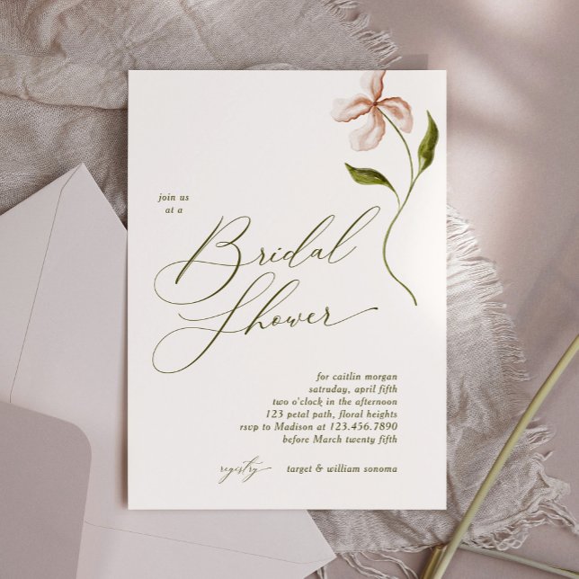 Minimalist Calligraphy Floral Bridal Shower Invitation (Creator Uploaded)