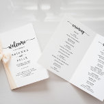 Minimalist Calligraphy Folded Wedding Program Programme<br><div class="desc">This minimalist calligraphy folded wedding program is perfect for a rustic wedding. The simple and elegant design features classic and fancy script typography in black and white. Include a quote or short message,  order of service,  wedding party and thank you message.</div>