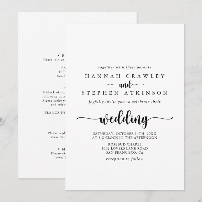 Minimalist Calligraphy Front & Back Wedding Invitation (Front/Back)