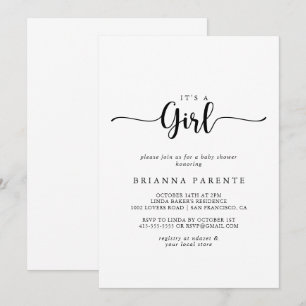 Minimalist Calligraphy It's A Girl Baby Shower  Invitation