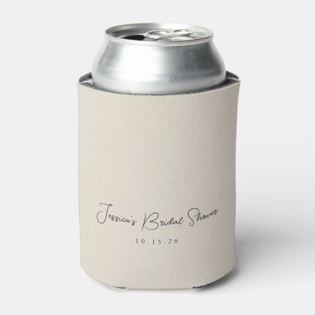 Minimalist Calligraphy Ivory Black Bridal Shower  Can Cooler (Can Front)
