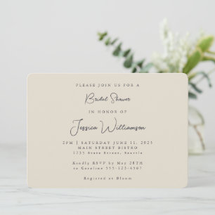 Minimalist Calligraphy Ivory Black Bridal Shower Invitation
