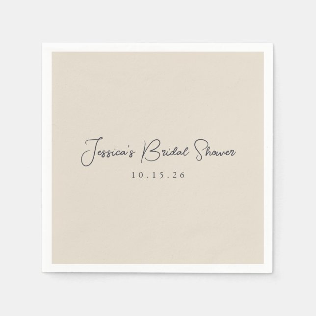 Minimalist Calligraphy Ivory Black Bridal Shower  Napkin (Front)