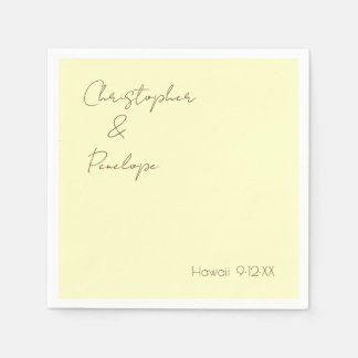 Minimalist Calligraphy Light Yellow Wedding Napkin