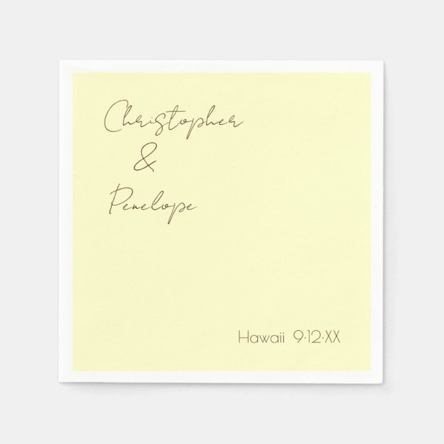 Minimalist Calligraphy Light Yellow Wedding   Napkin (Front)