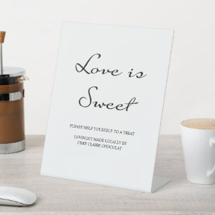 Minimalist Calligraphy Love is Sweet White Wedding Pedestal Sign