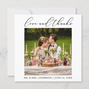 Minimalist Calligraphy Love Wedding Photo Square Thank You Card