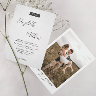 Minimalist Calligraphy Monogram Photo Wedding Invitation