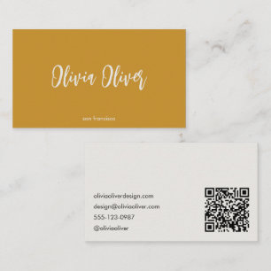 Minimalist Calligraphy Mustard Modern QR Code Business Card