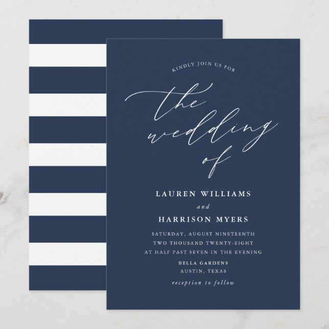 Minimalist Calligraphy Navy Blue | Wedding Invitation (Front/Back)