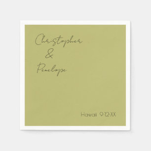 Minimalist Calligraphy Olive Green Travel Wedding Napkin
