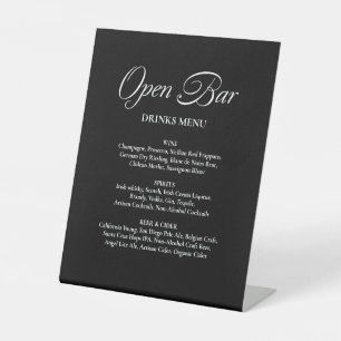 Minimalist Calligraphy Open Bar Black Wedding Pedestal Sign