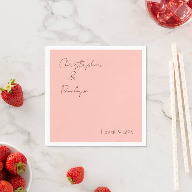 Minimalist Calligraphy Peachy Pink Wedding  Napkin (Insitu)