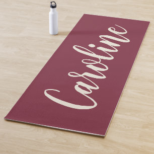 Minimalist Calligraphy Personalised Name Maroon Yoga Mat